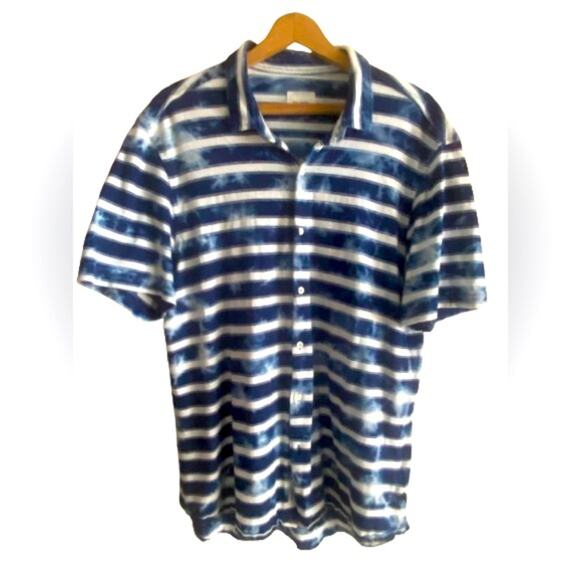 Naxos by Civil Society Mens Indigo Marbled Button Up Knit Shirt Sz XL - Picture 4 of 11